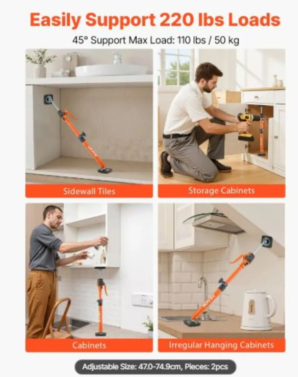 Cabinet Jack Support Pole, 2-Pack, 48-75 cm Steel - Image 2