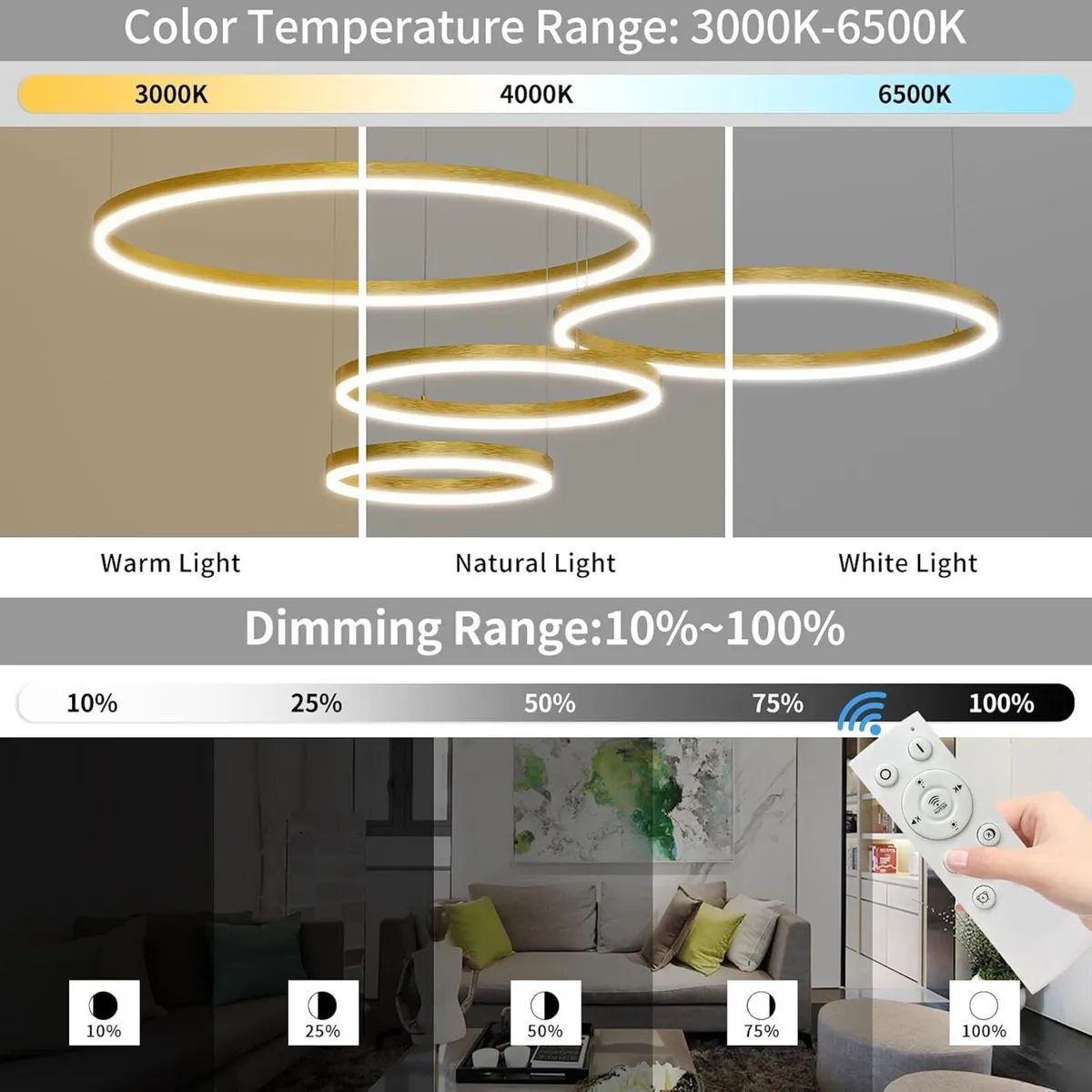 4 Rings Modern LED Chandelier Circular Dimmable - Image 2