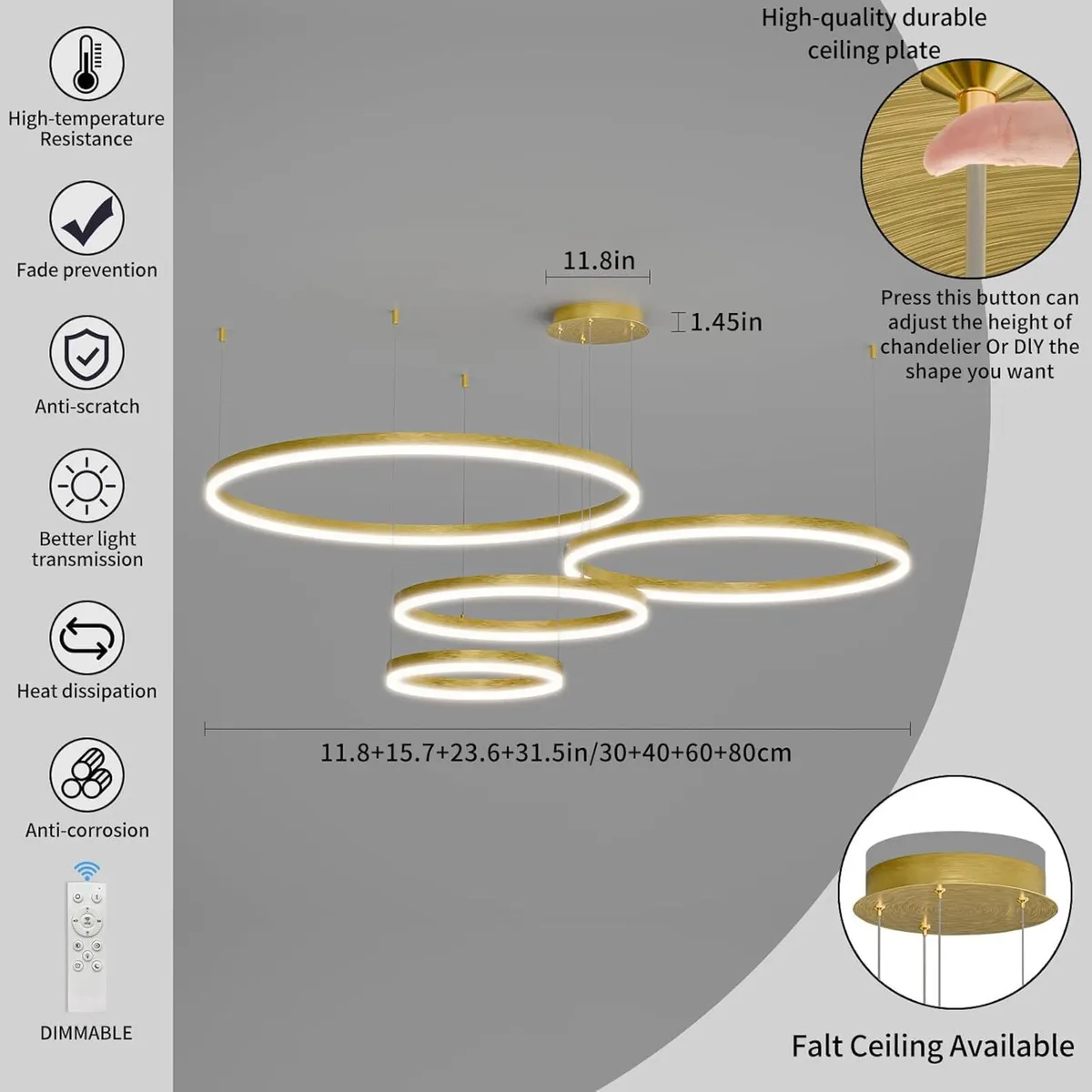 4 Rings Modern LED Chandelier Circular Dimmable - Image 3