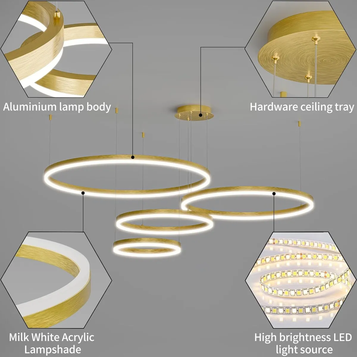 4 Rings Modern LED Chandelier Circular Dimmable - Image 4