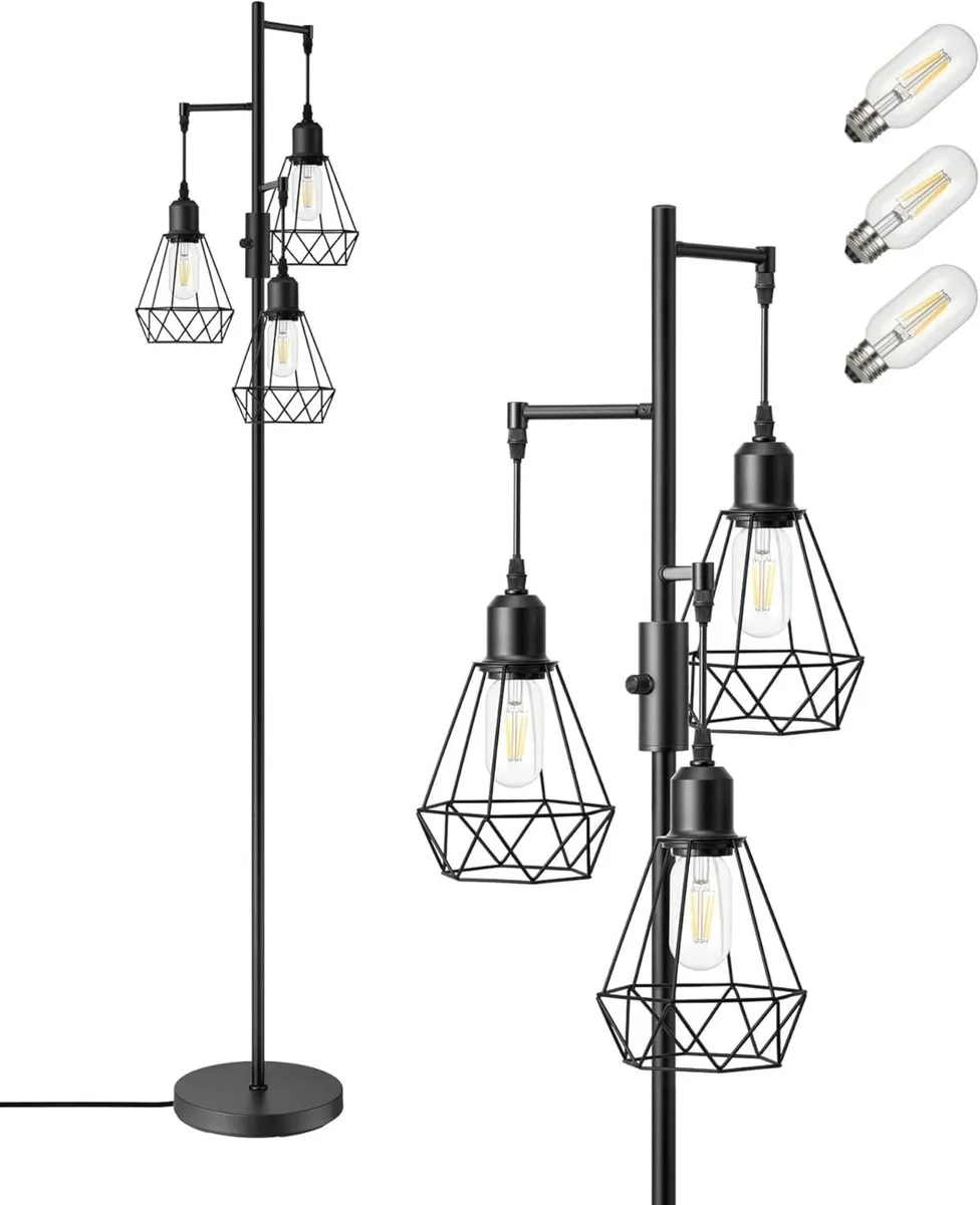 Industrial Floor Lamp with 3 LED Bulbs E27 - Image 1