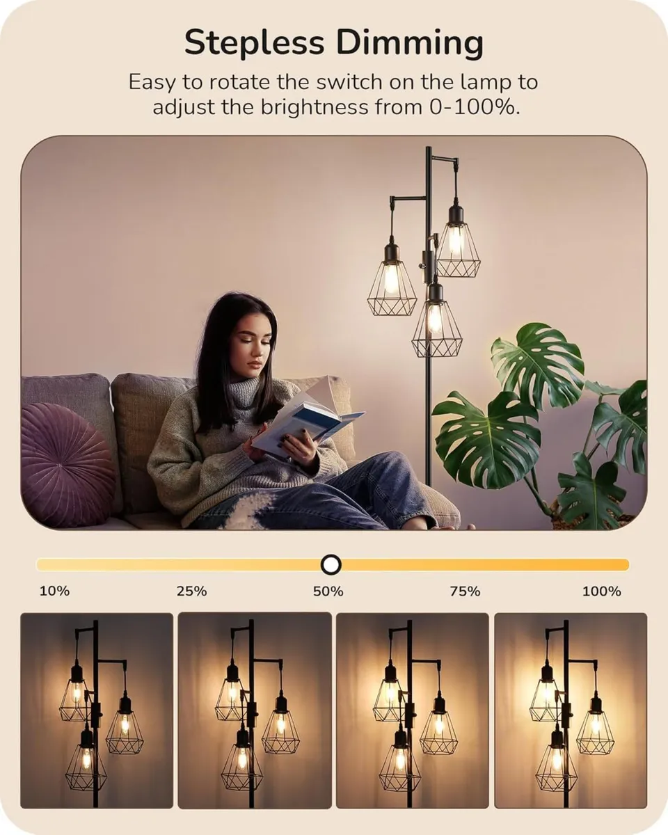 Industrial Floor Lamp with 3 LED Bulbs E27 - Image 2
