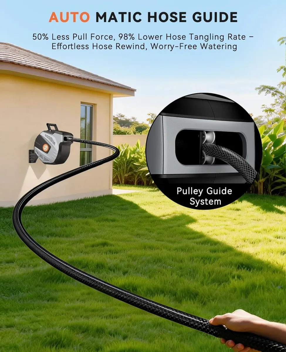 Garden Hose Reel Wall Mounted 25m+2m Retractable - Image 4