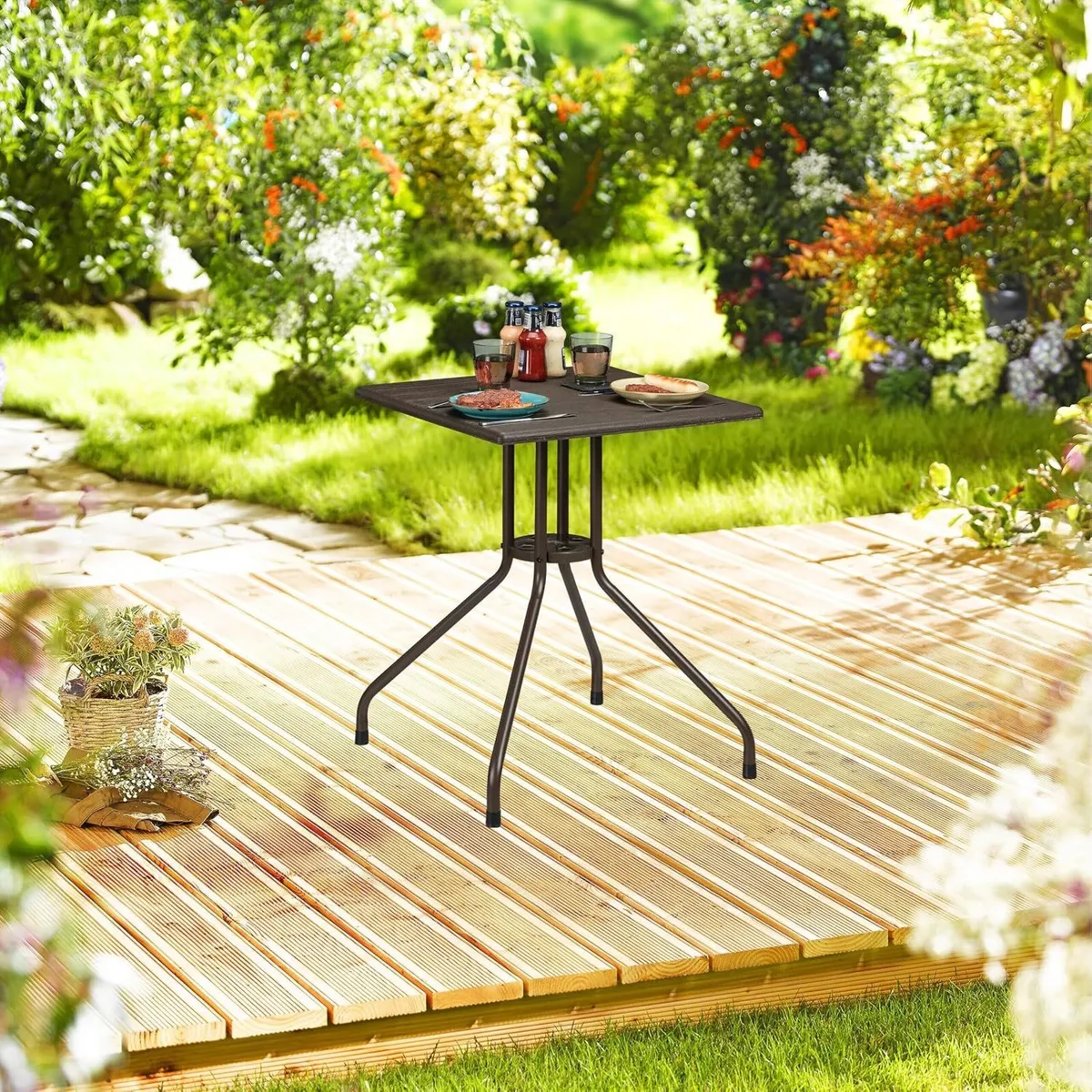 Garden Table in Wood-Look Steel 50% Plastic 75 - Image 2