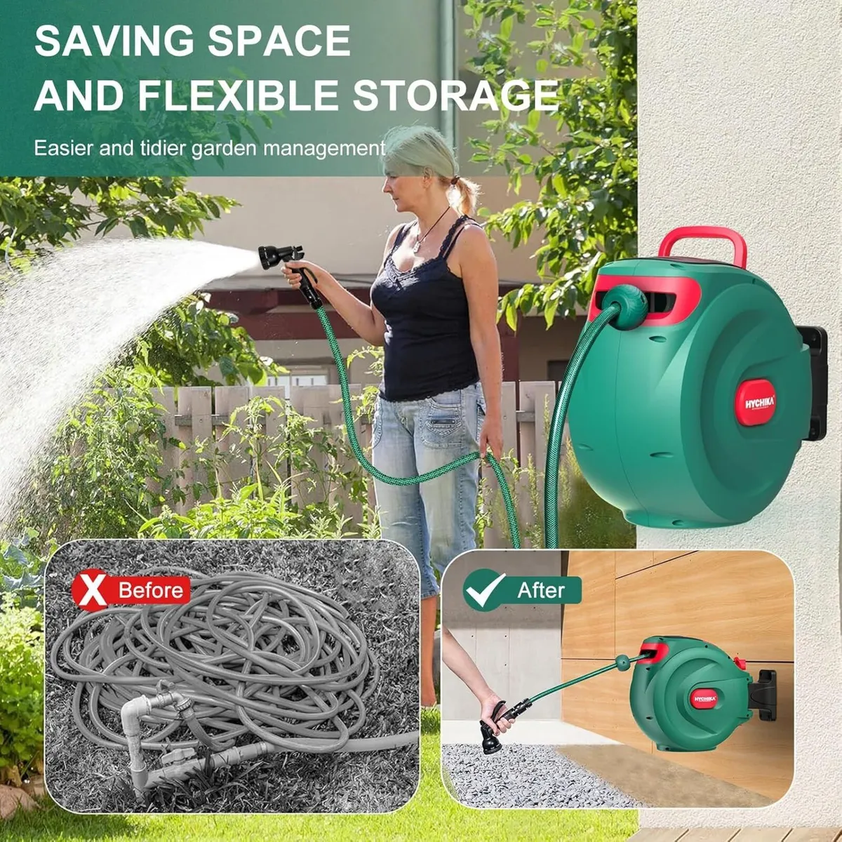 Hychika Hose Reel 30m Wall Mounted Retractable - Image 3