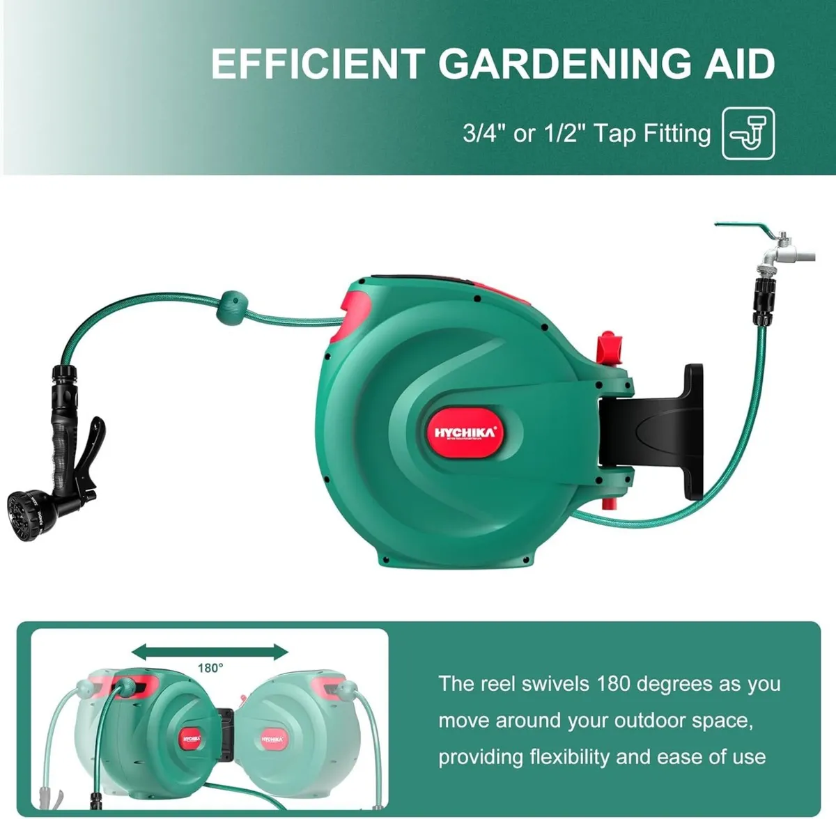 Hychika Hose Reel 30m Wall Mounted Retractable - Image 4