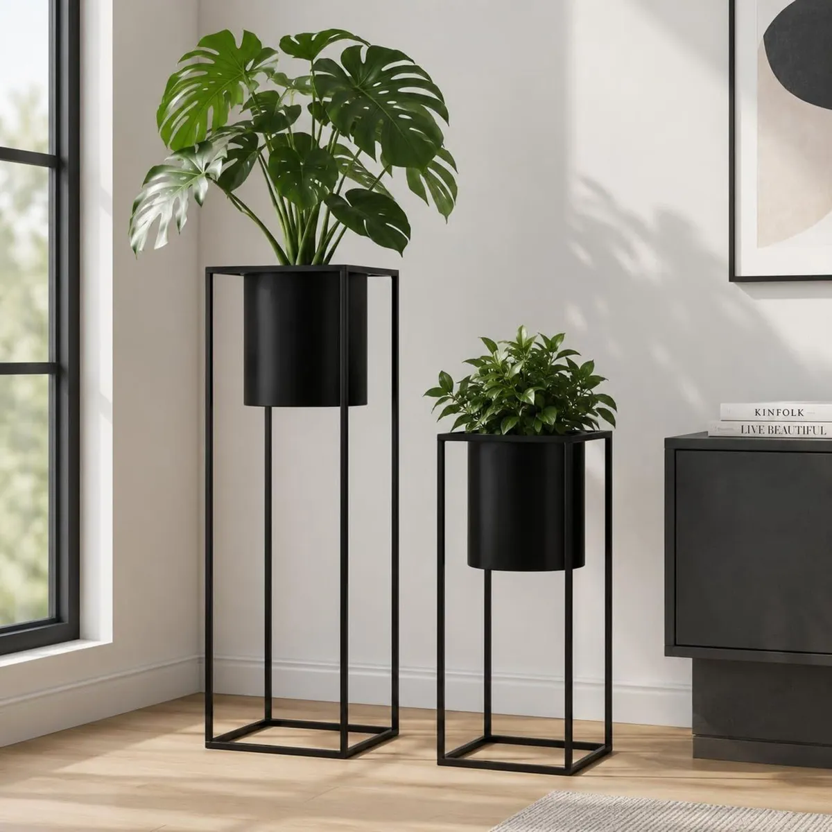 Morden Metal Craft Planters with Stand (Set of 2) - Image 2