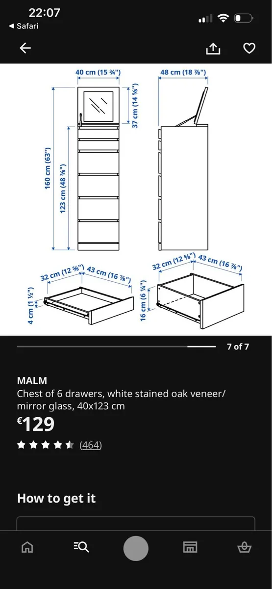 Malm chest of 6 drawers with mirror - Image 4