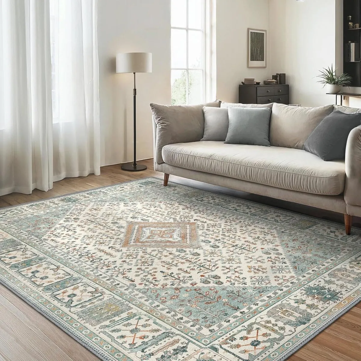 Rugs Living Room Washable Short Pile Sage - Image 1