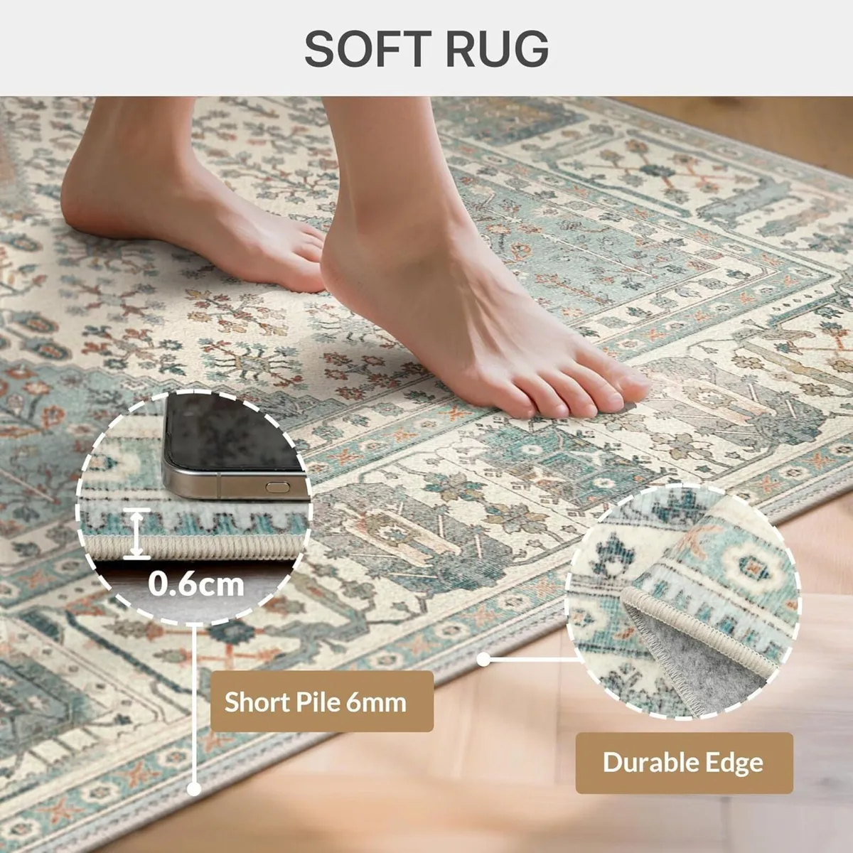Rugs Living Room Washable Short Pile Sage - Image 3