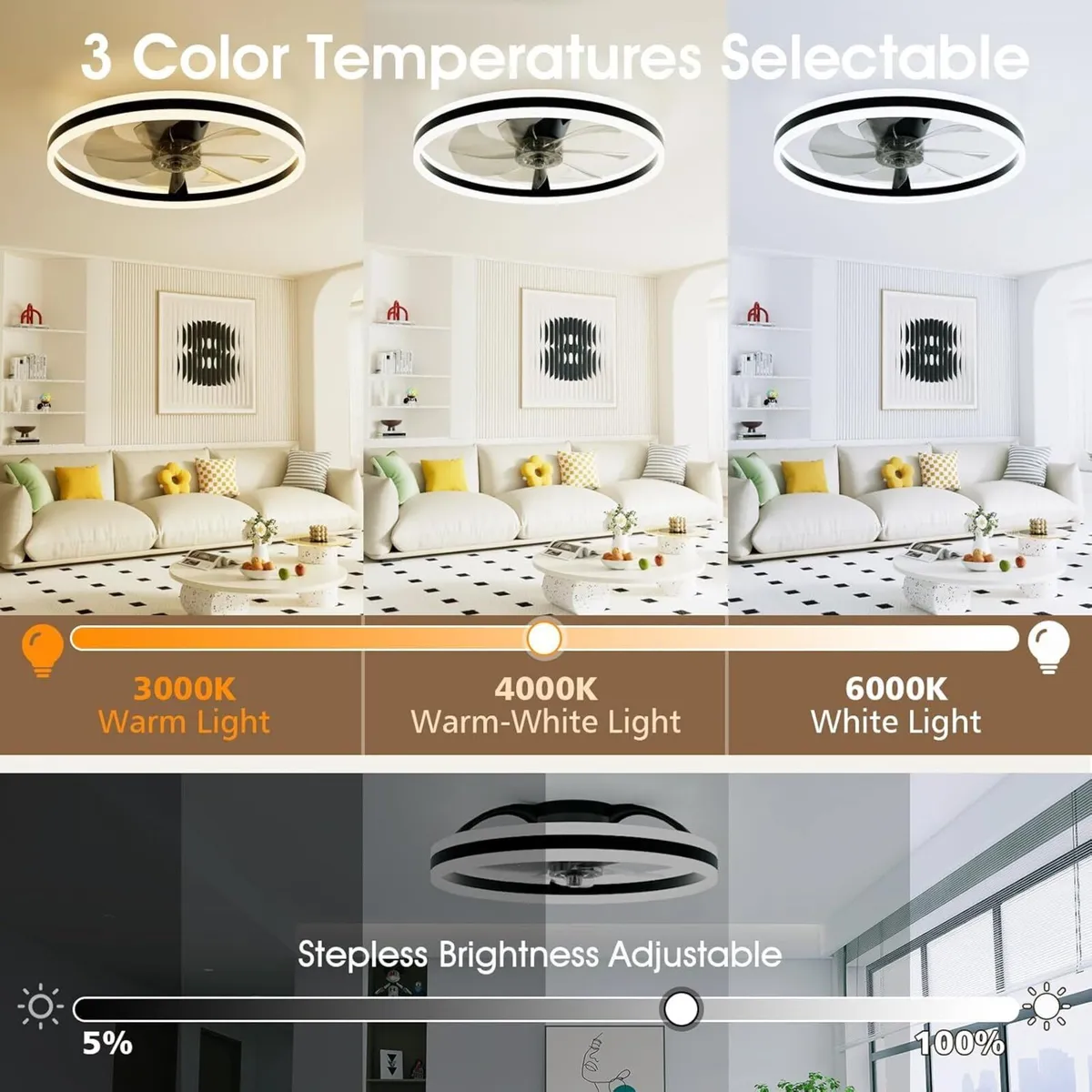 Ceiling Fan with Light Remote 3000K-6500K Dimmable - Image 2