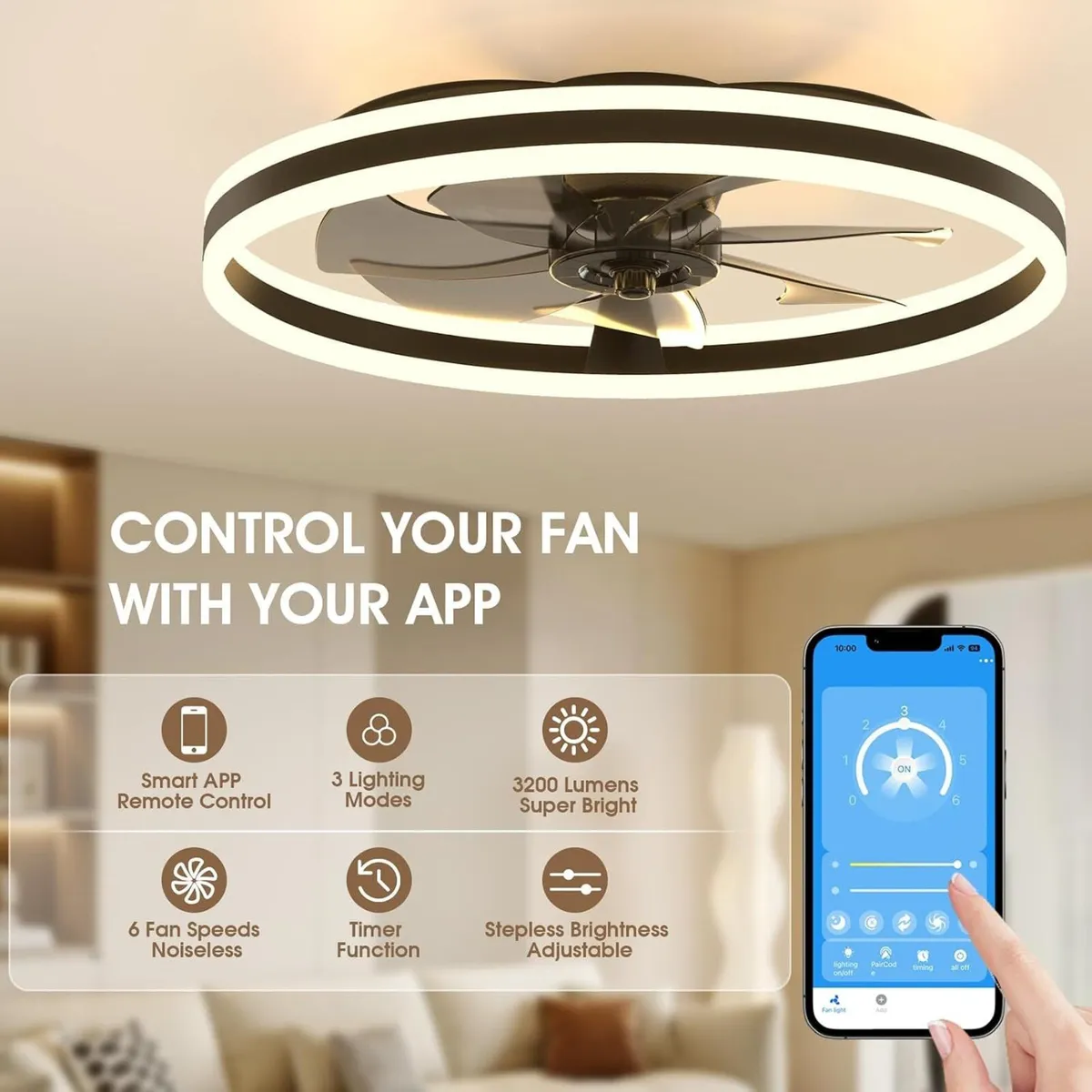 Ceiling Fan with Light Remote 3000K-6500K Dimmable - Image 3