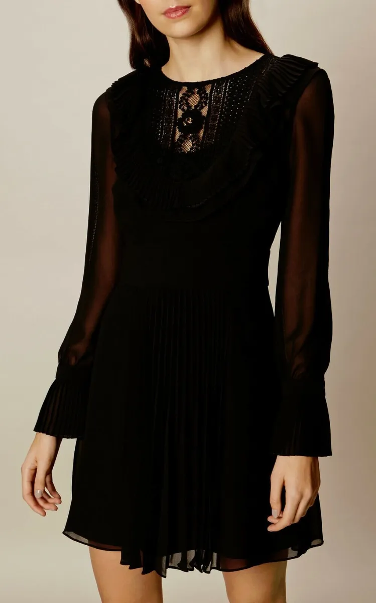 Karen Millen Black Chiffon Lace Dress - Image 2