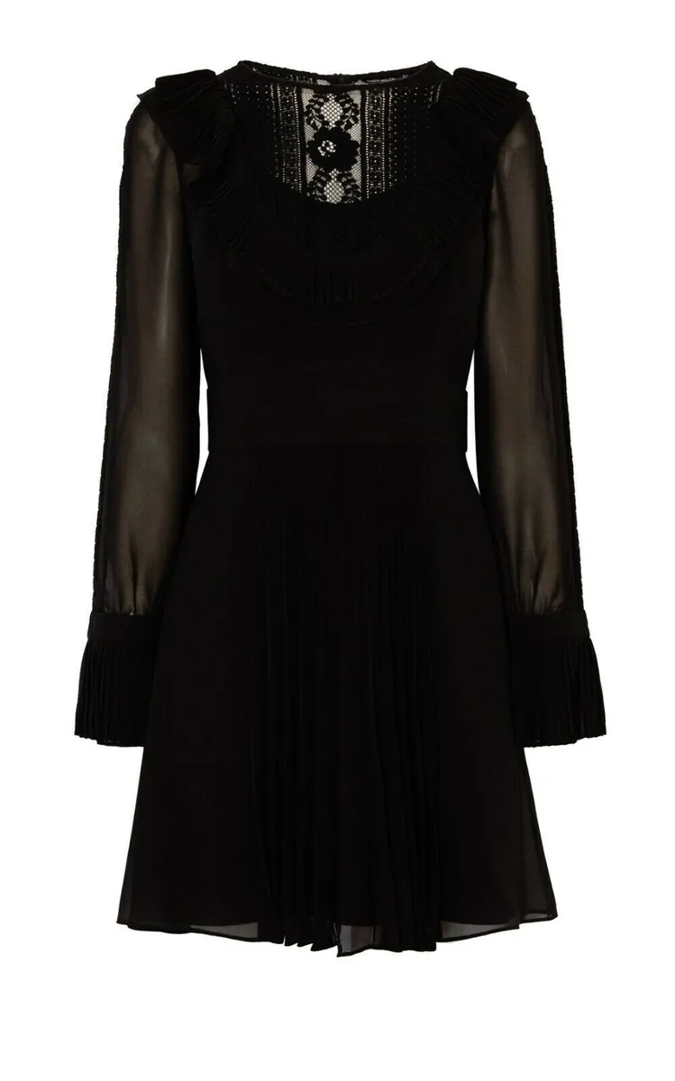 Karen Millen Black Chiffon Lace Dress - Image 3