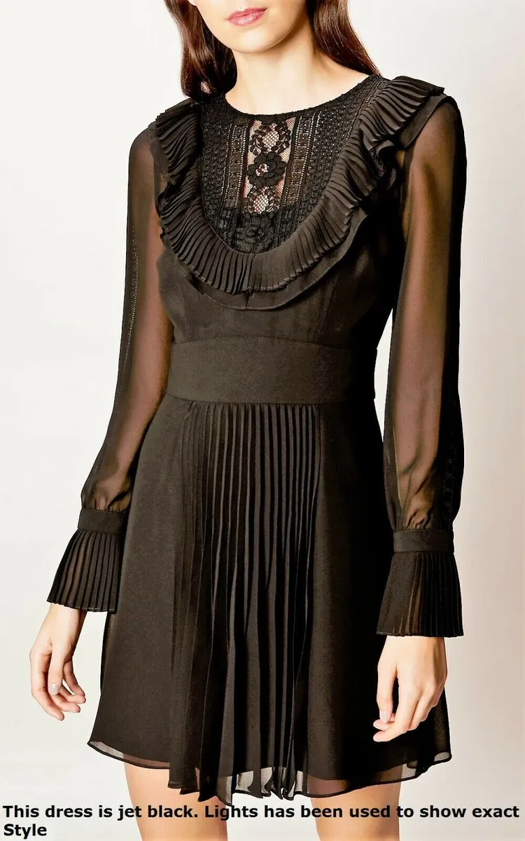 Karen Millen Black Chiffon Lace Dress - Image 1
