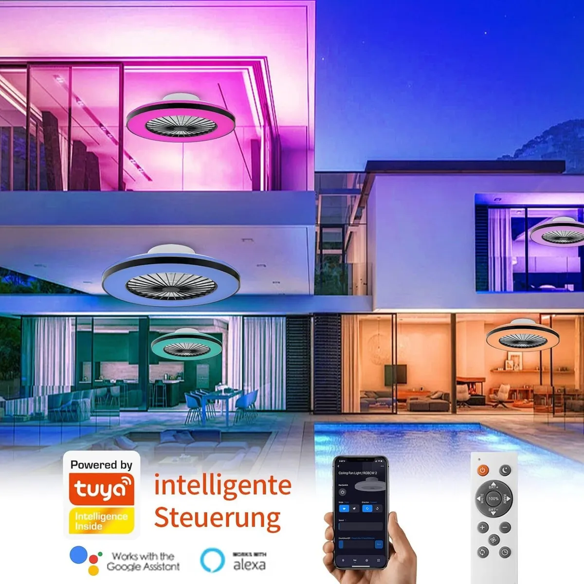 Modern LED Ceiling Light with Fan RGB Lights - Image 3