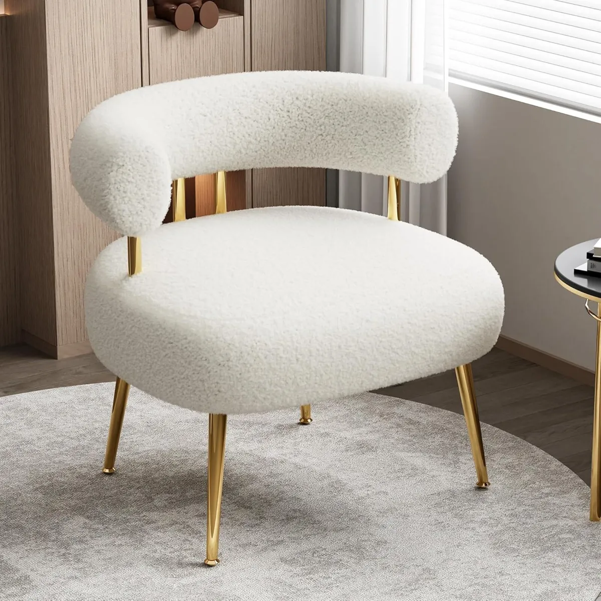 Mid Century Sherpa Boucle Accent Chair Round - Image 1