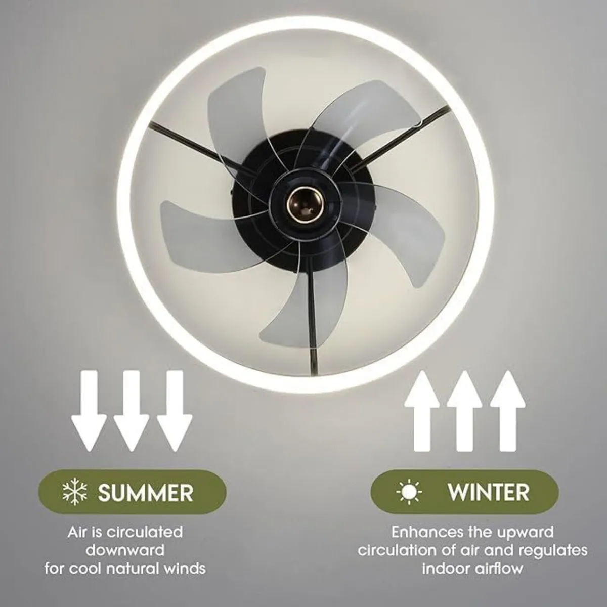 20" Modern Ceiling Fan with Light 6 Speeds - Image 3