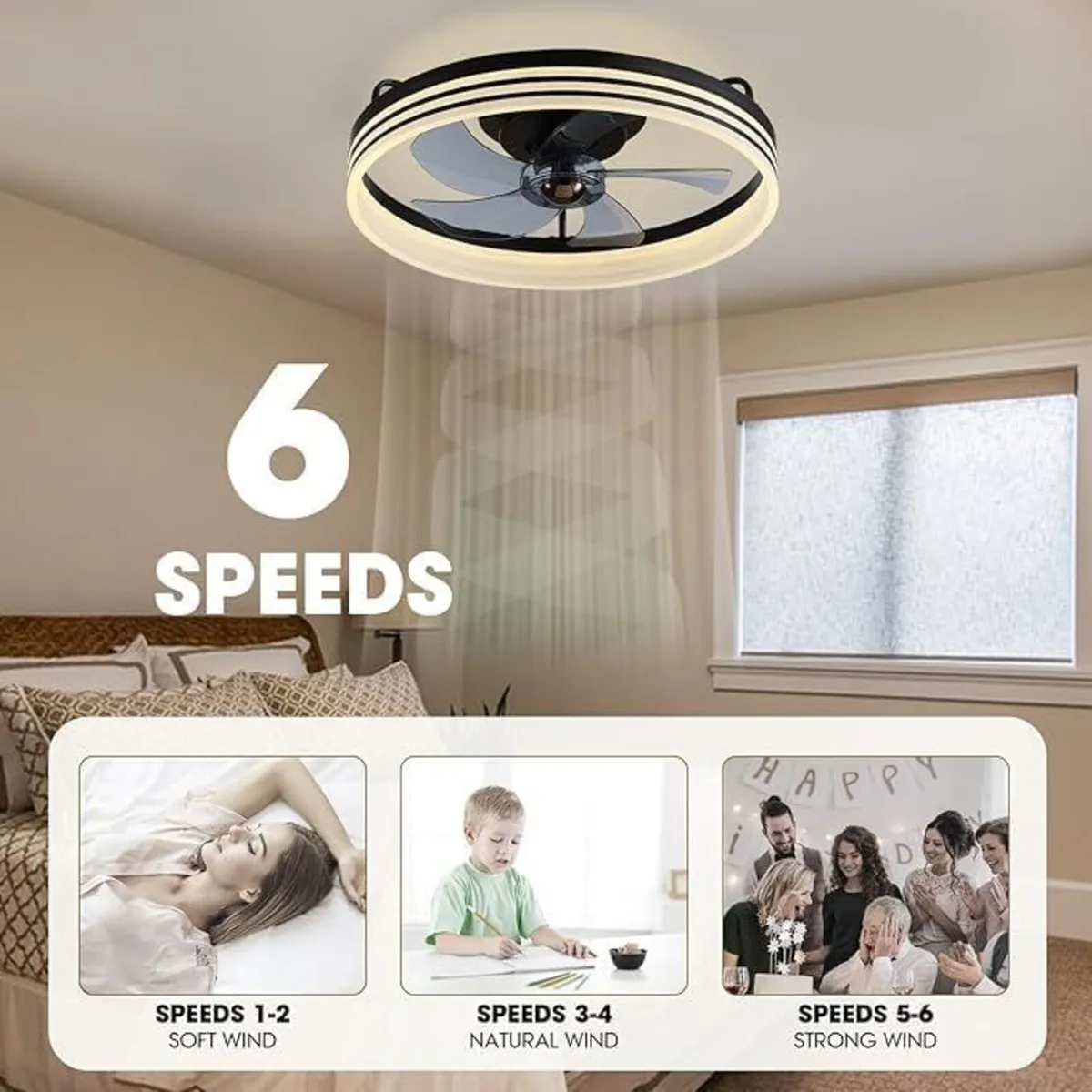 20" Modern Ceiling Fan with Light 6 Speeds - Image 4