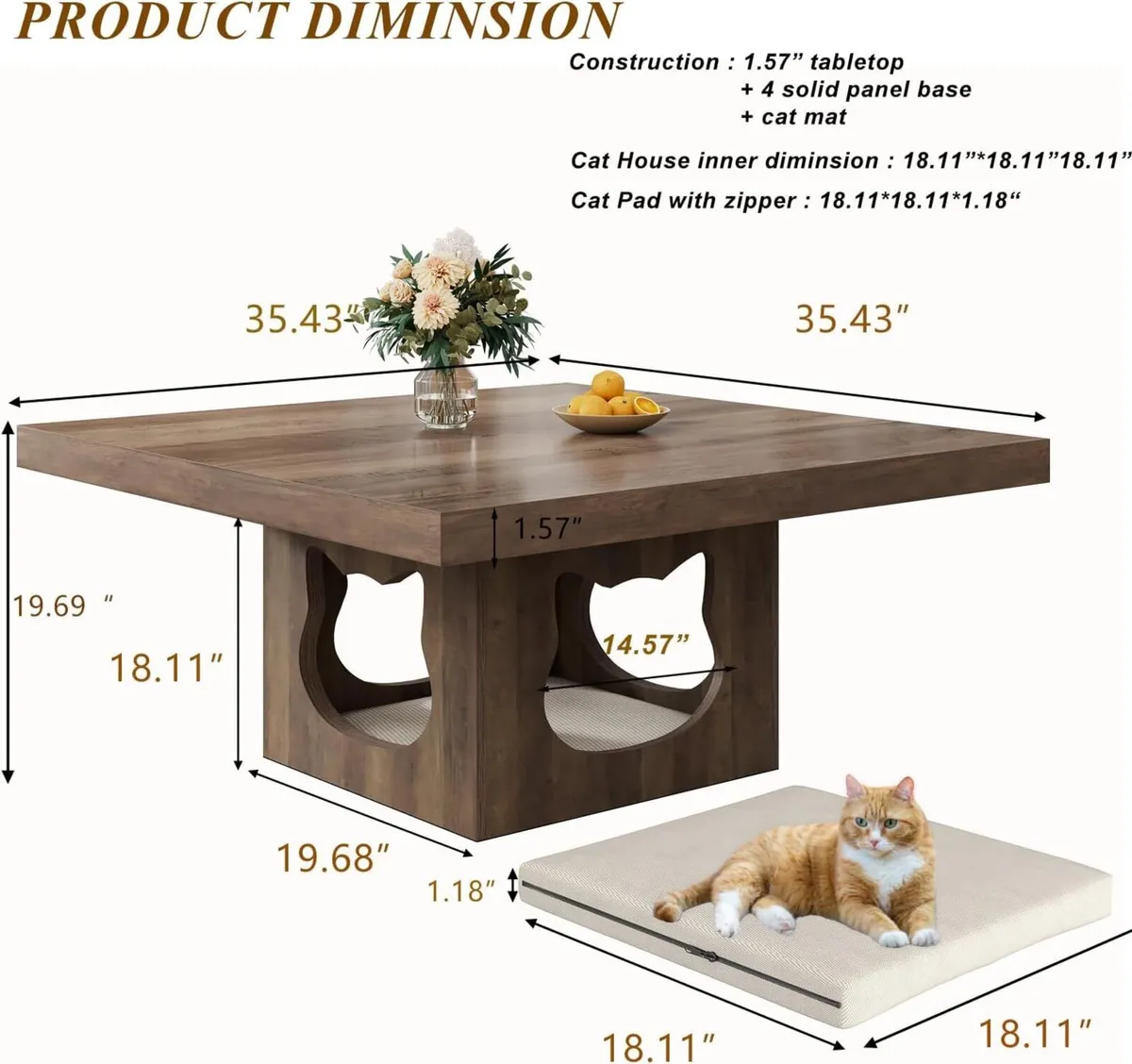 Square Coffee Table Rustic Wood for Living Room - Image 2