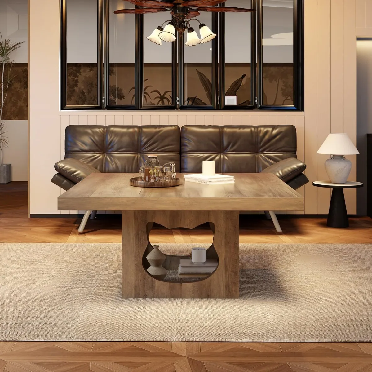 Square Coffee Table Rustic Wood for Living Room - Image 4