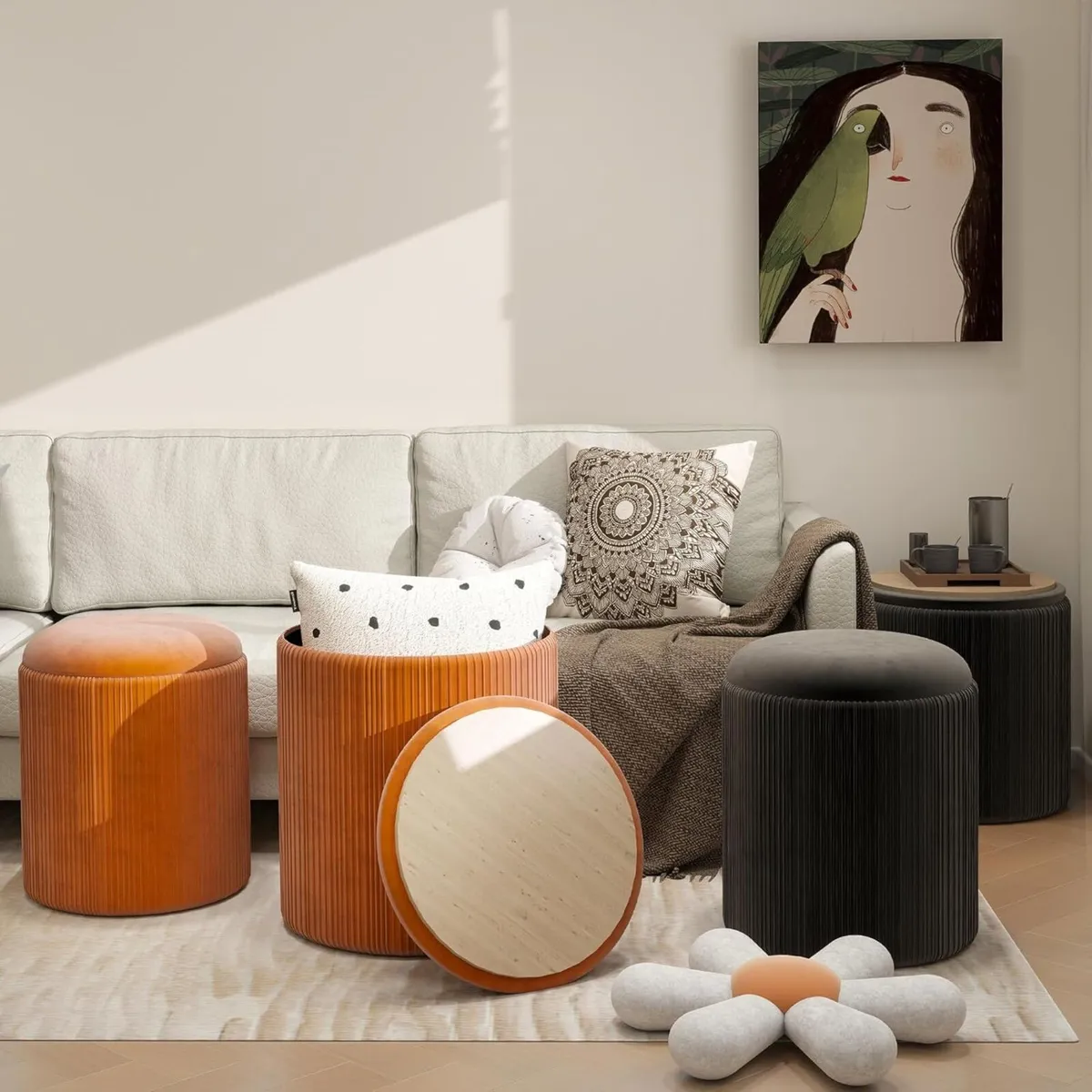Round Storage Ottoman Stools Velvet Vanity Foot - Image 2