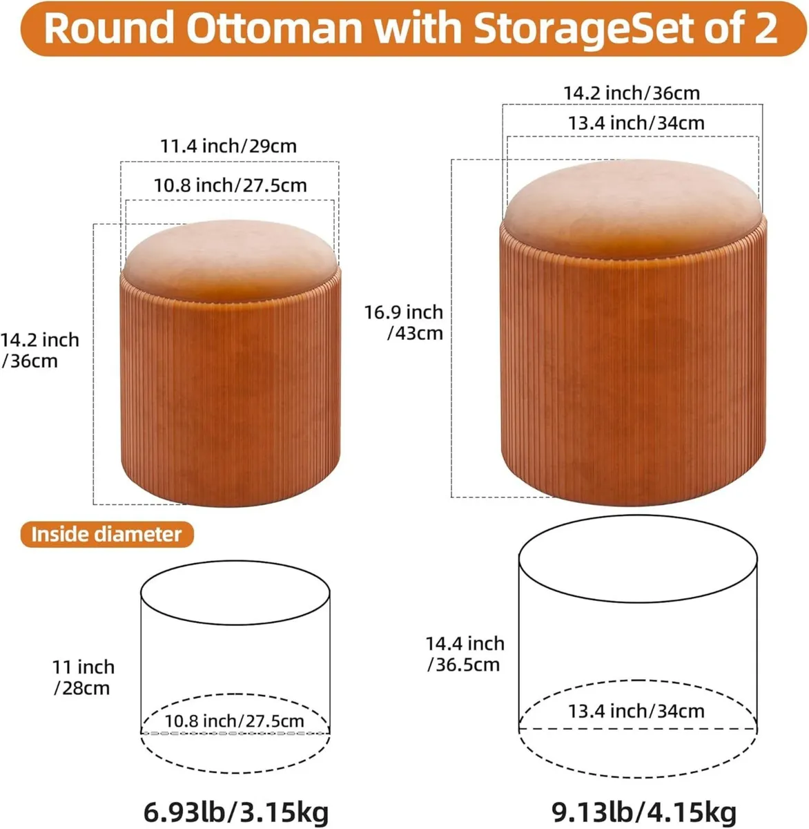 Round Storage Ottoman Stools Velvet Vanity Foot - Image 3