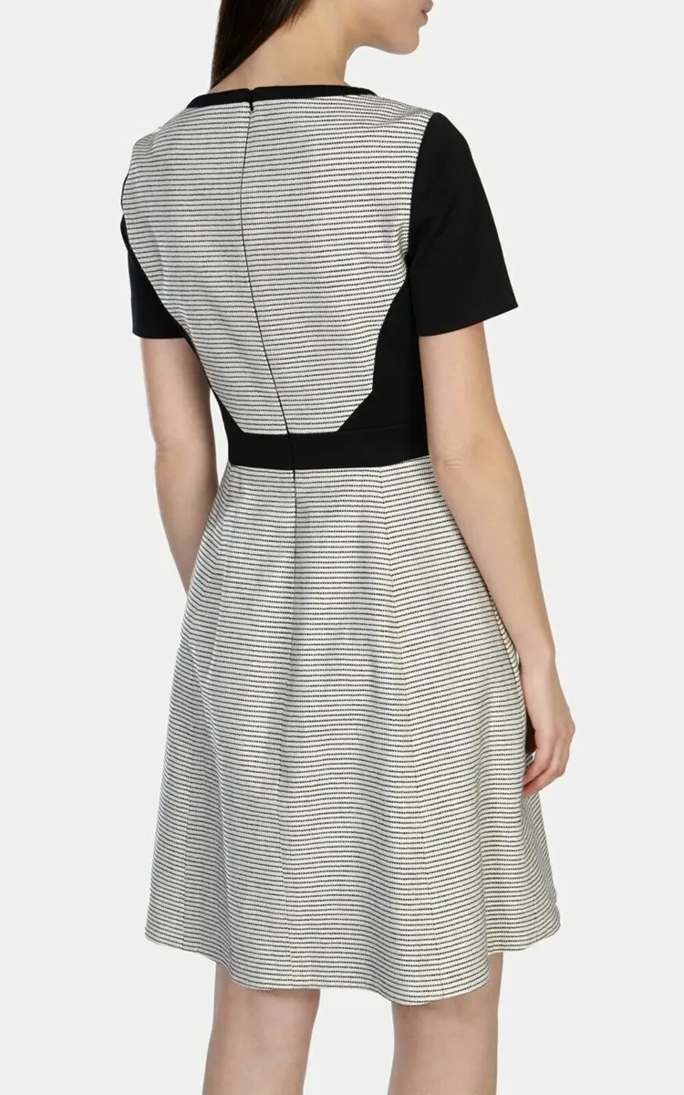 Karen Millen Black & White Textured Pleated Dress - Image 3