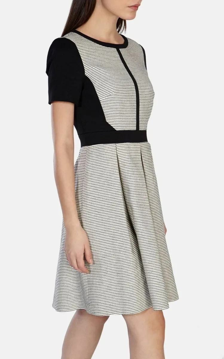Karen Millen Black & White Textured Pleated Dress - Image 1