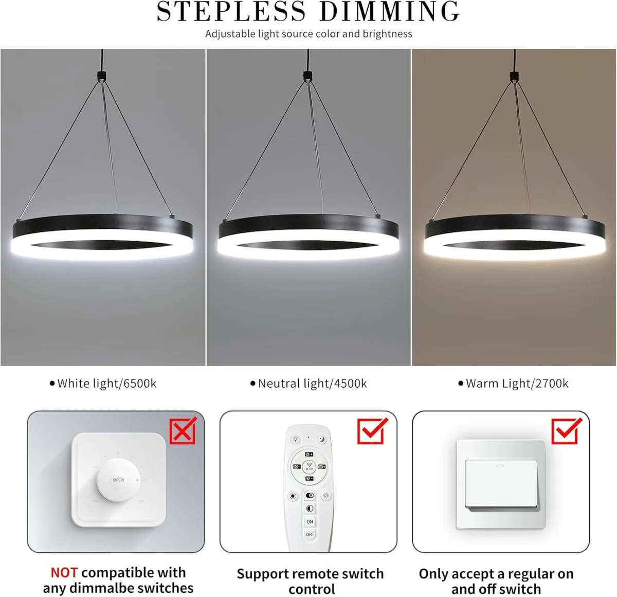 Round Pendant Light Brightness Adjustable - Image 3
