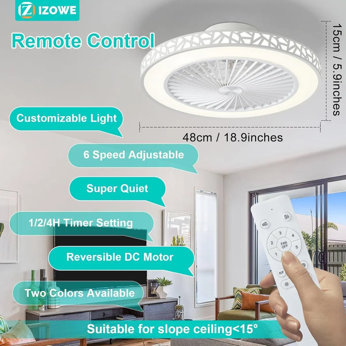 Ceiling Fans with Lights and Remote 48CM Modern - Image 2