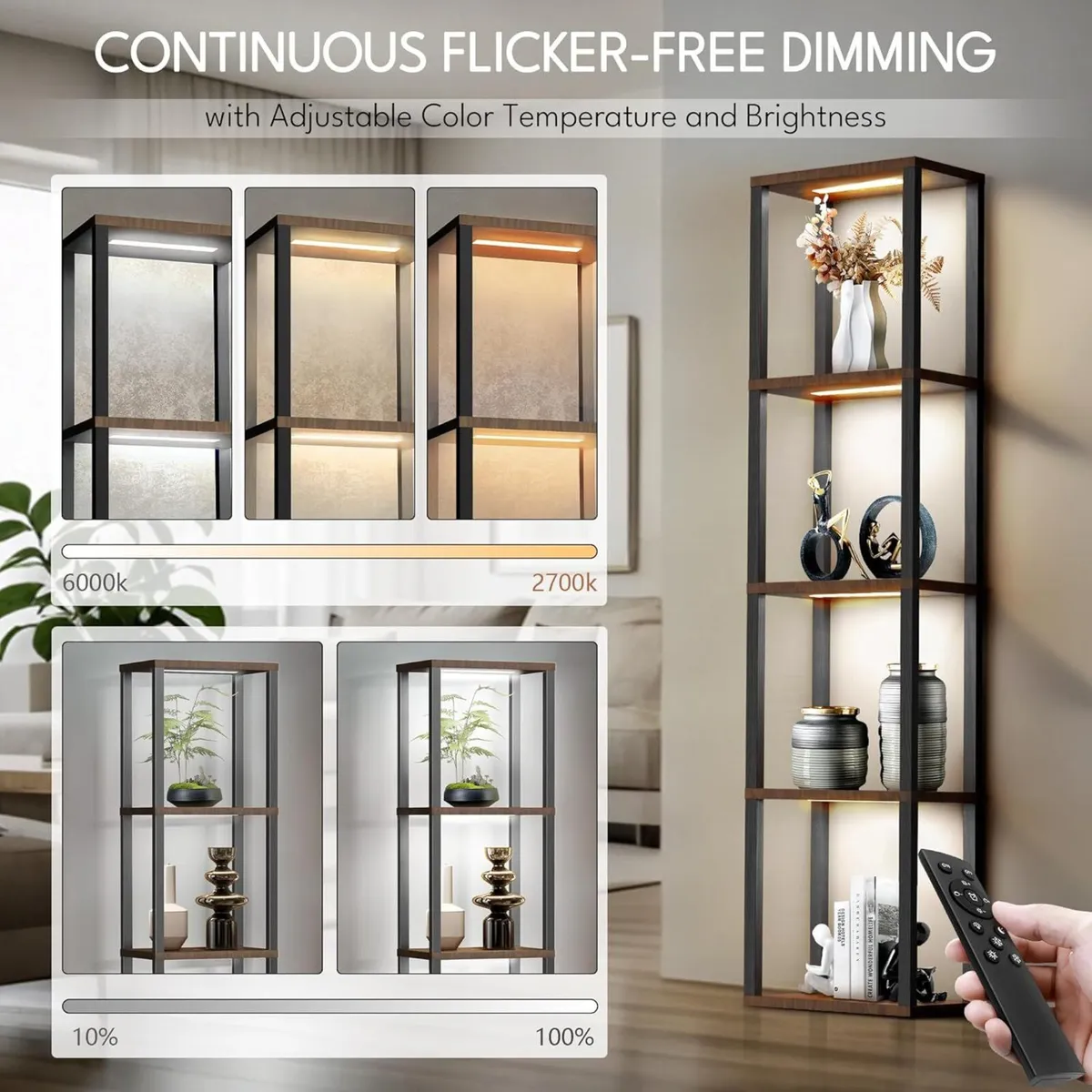 LED Floor Lamp with Shelves 4-Tier Dimmable - Image 3