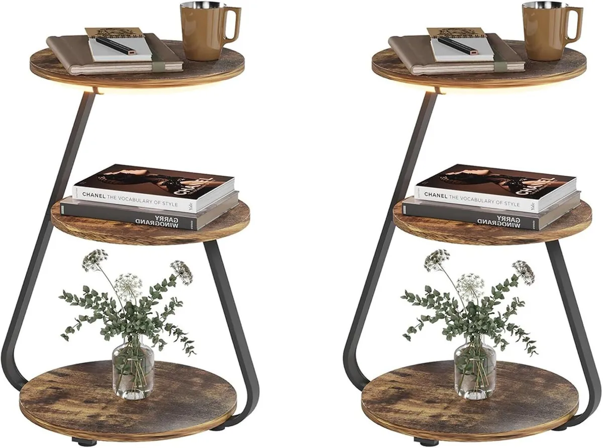 Side Table Small Round Coffee 3 Colour LED (Set - Image 1