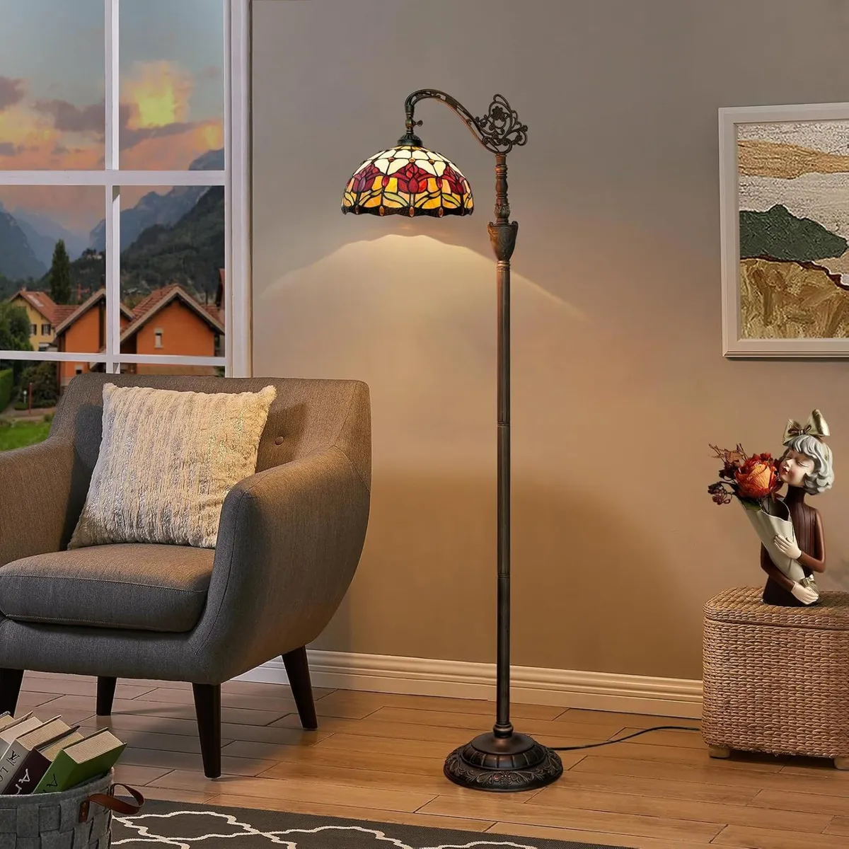 Tiffany Floor Lamp Vintage Standing Tulip Style - Image 3