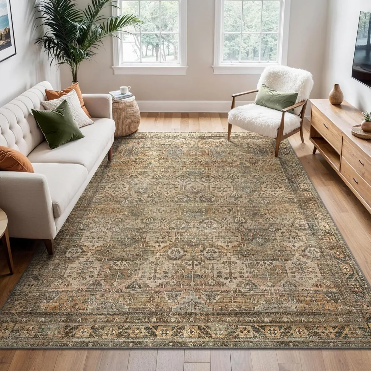 Large Rug Washable Non-Slip Living Room Boho - Image 1