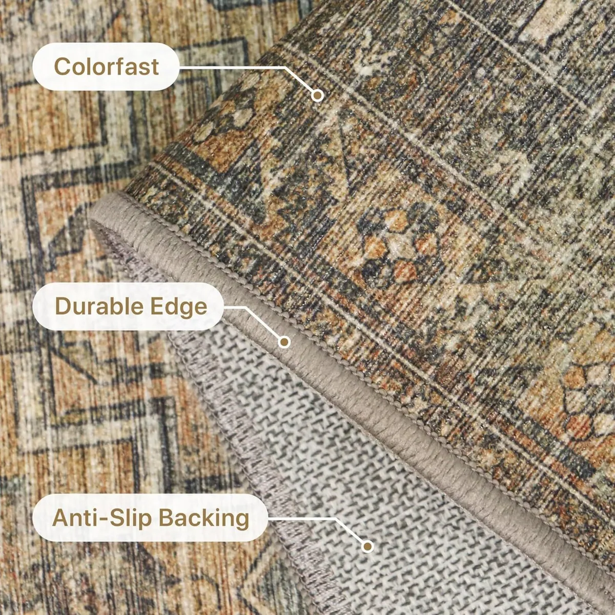 Large Rug Washable Non-Slip Living Room Boho - Image 4