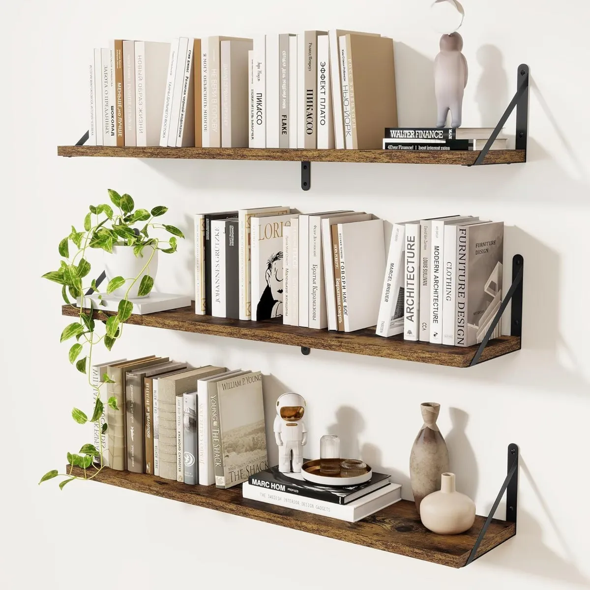 Book Shelf Rustic Shelves Wall Wooden (Set of 3) - Image 1