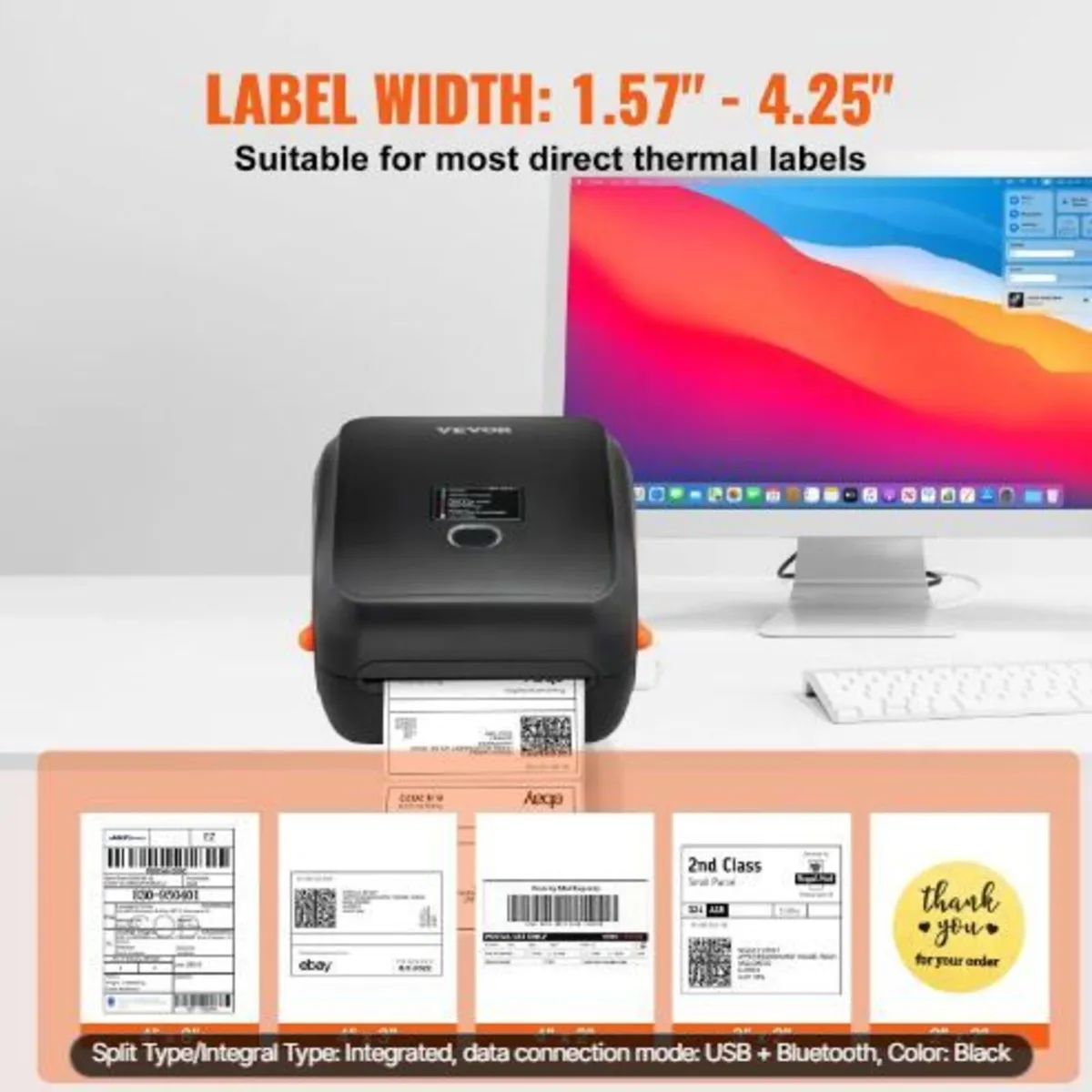 Thermal Label Printer, 300DPI for 4x6 Mailing Pack - Image 2