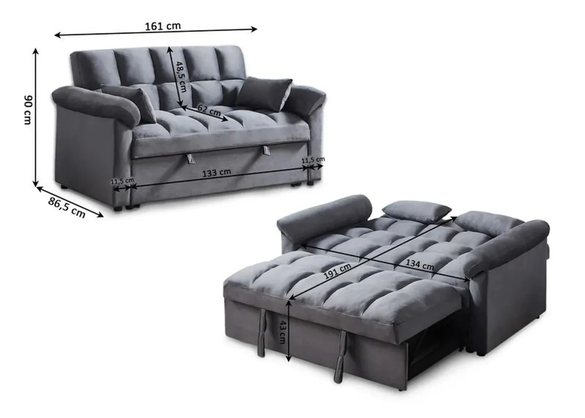 Viral sofa returns Pull Out Black velvet Double Sofa Bed 2 Seater Sleeper - Image 2