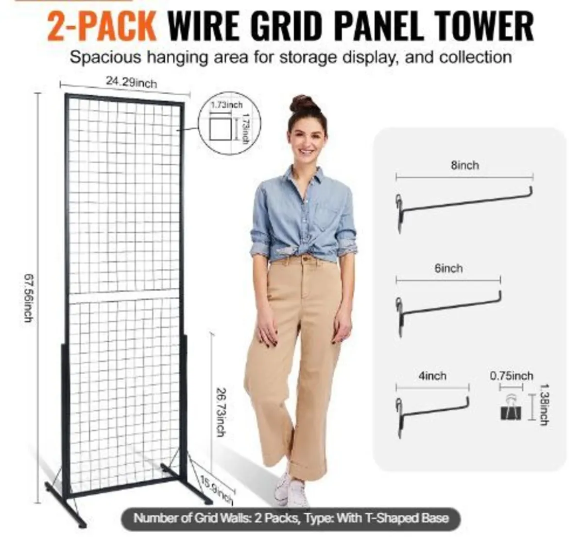 61 x170.7 cm Grid Wall Panels Tower, 2 Packs - Image 3