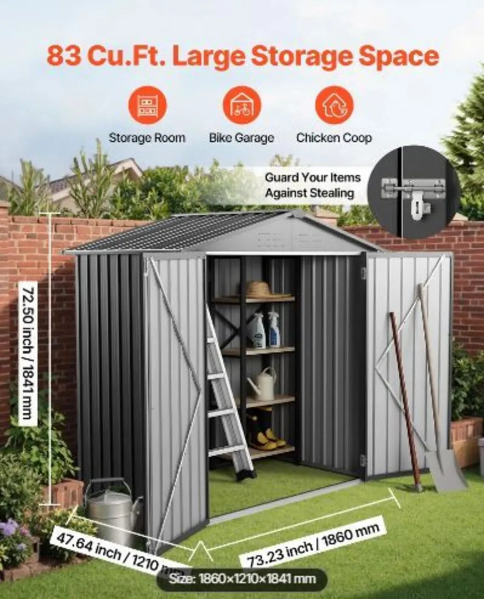 1860 x 1210 x 1841 mm Metal Garden Shed, Outdoor - Image 1