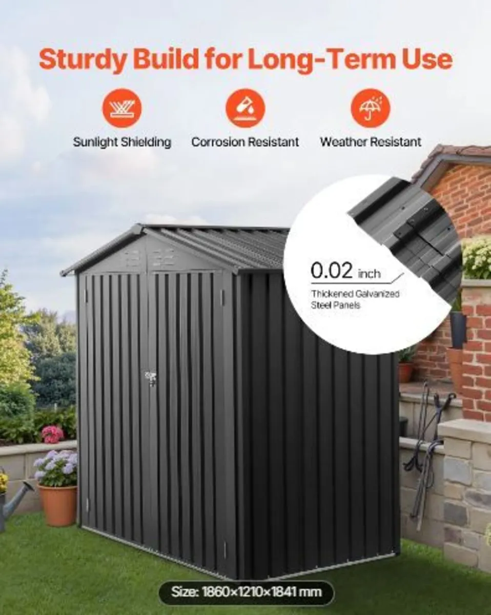 1860 x 1210 x 1841 mm Metal Garden Shed, Outdoor - Image 3