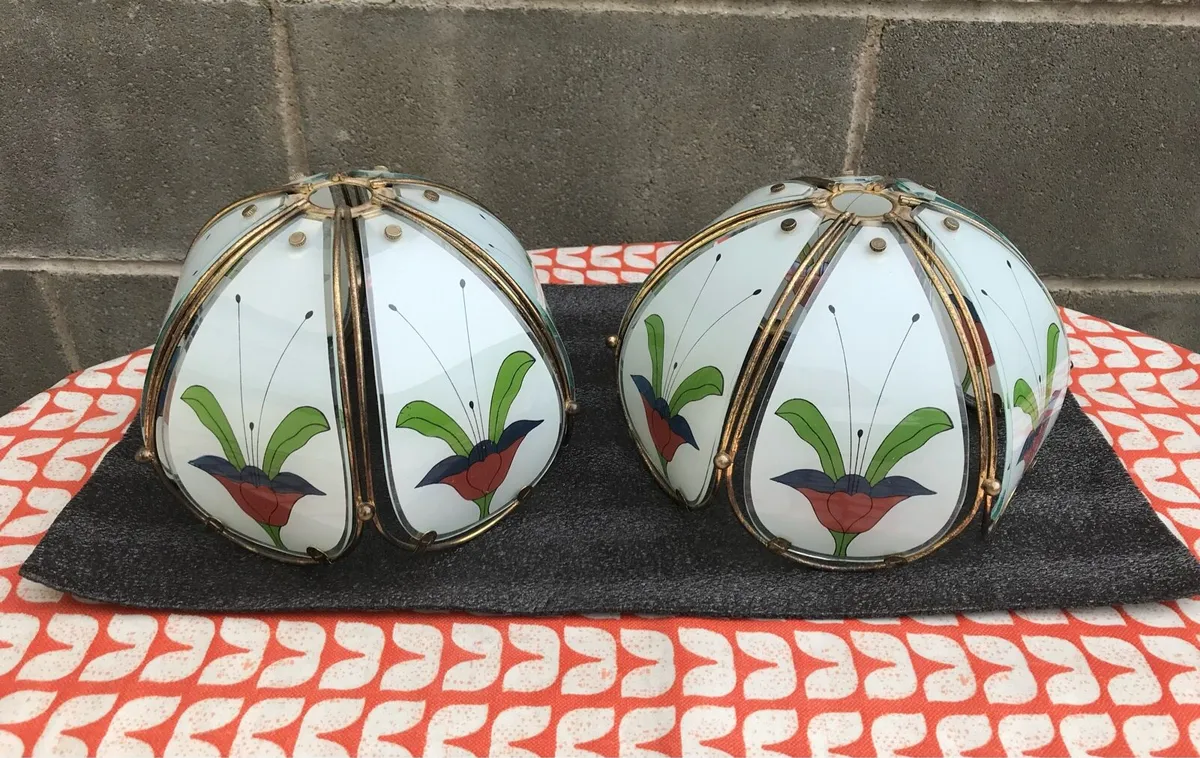2 Matching Glass Lampshades - Image 1