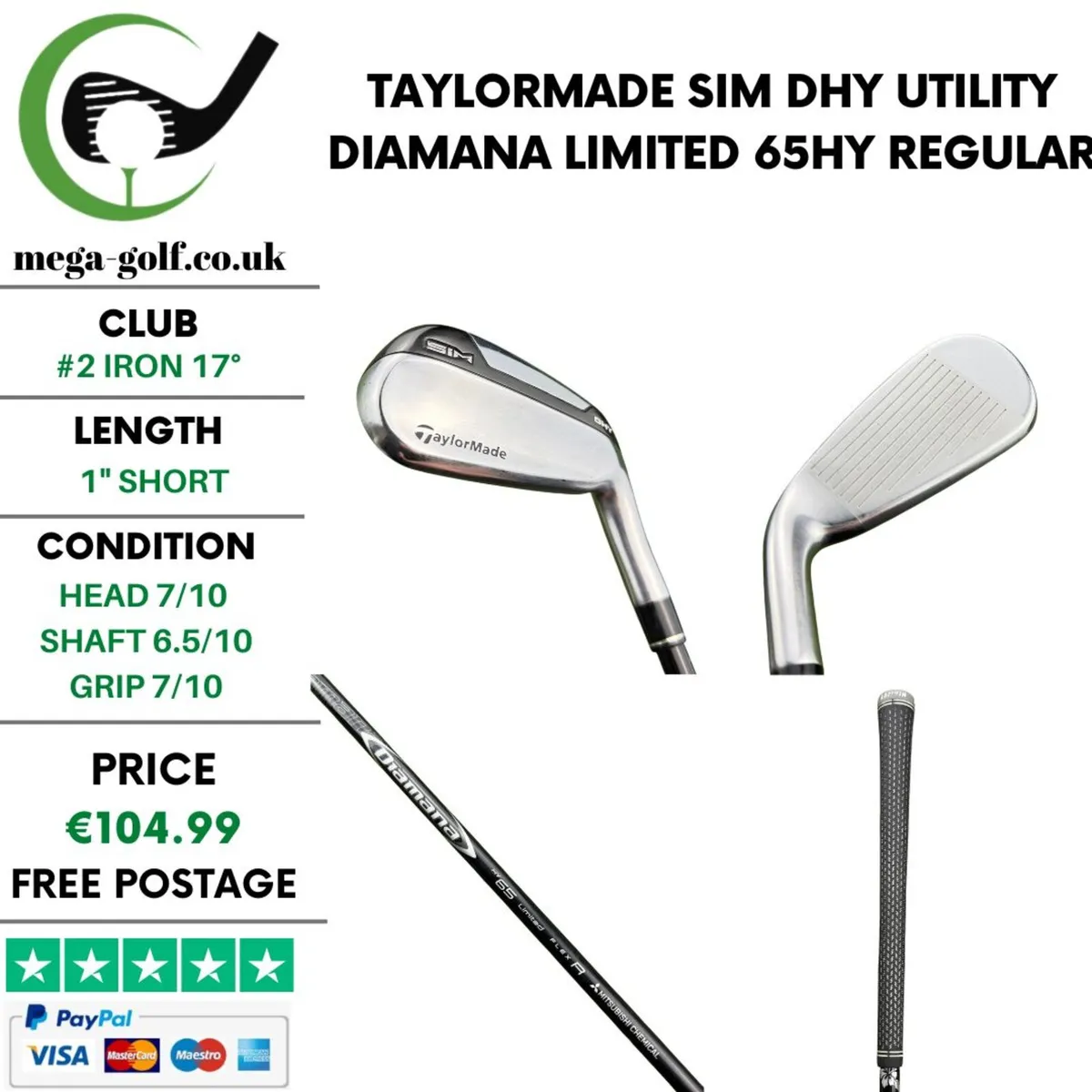 Taylormade Sim DHY Utility #2 Iron 17° / Regular - Image 1