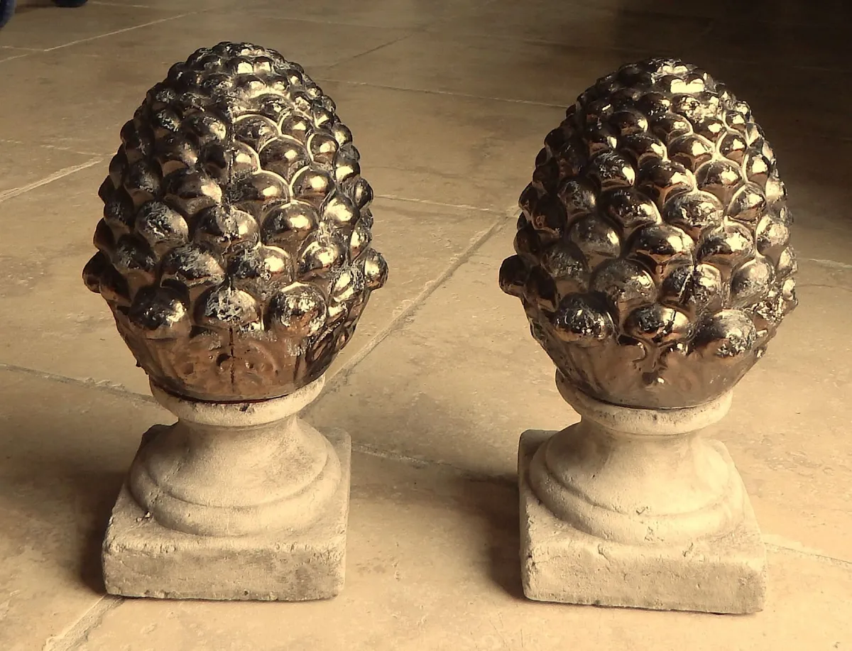 Pair of Terracotta Pinecone Decorative Sculptures - Image 1