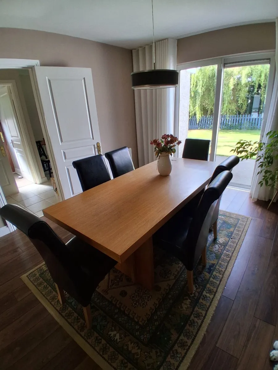 6 brown leather chairs  and Oak dining room table - Image 2