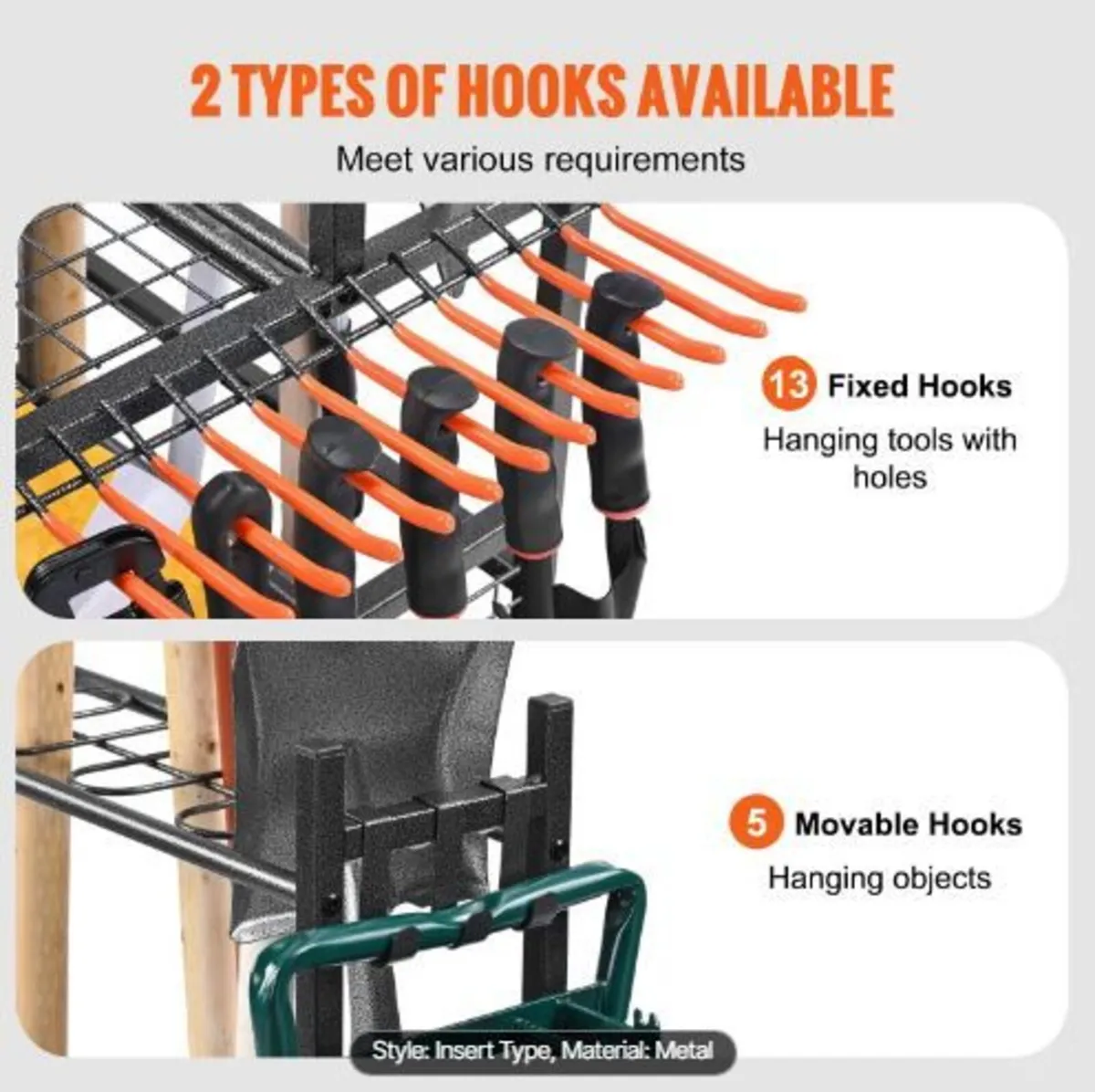 Garden Tool Organizer, 16 Slots with Hooks - Image 3