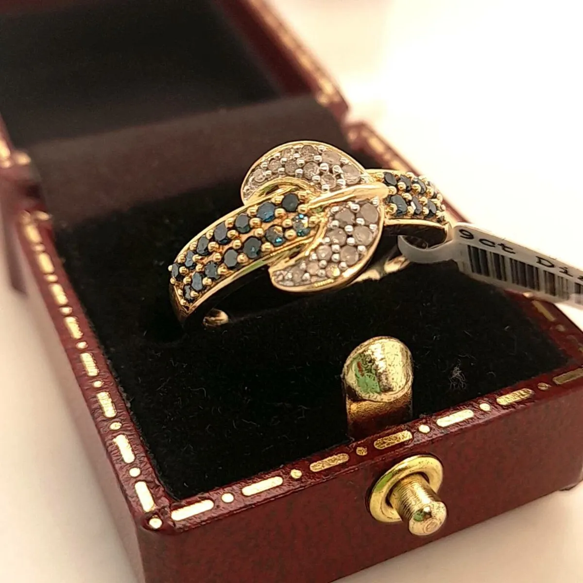 Buckle Diamonds & Blue Stones Gold Ring - Image 2