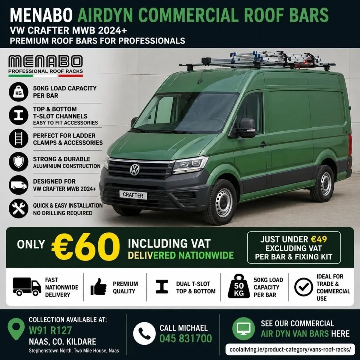 Menabo AirDyn Roof Bars – Crafter  Sprinter etc - Image 1