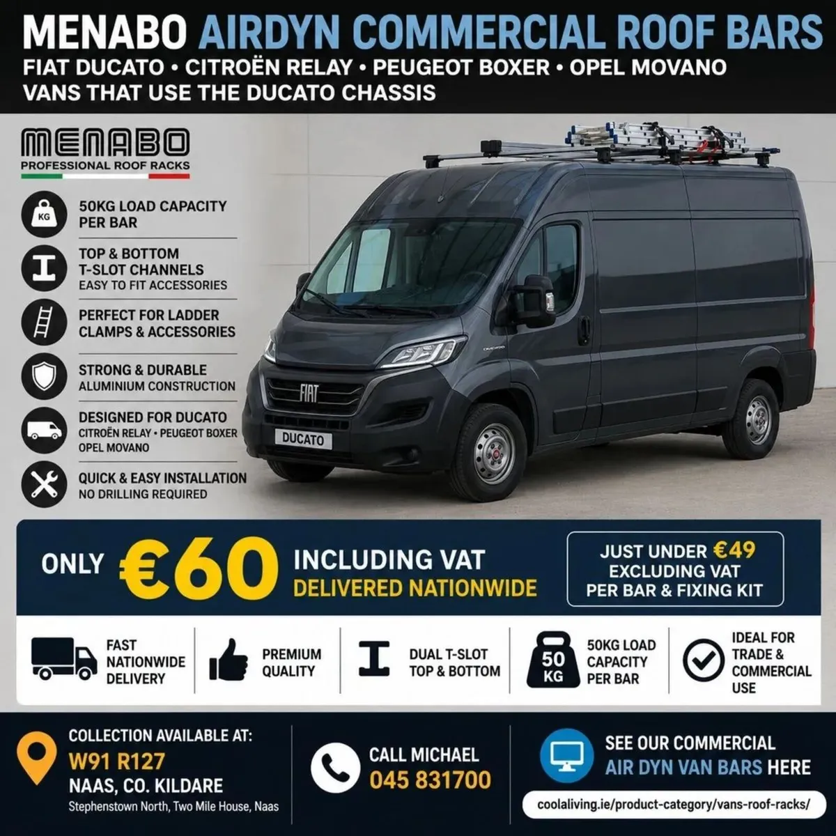 Menabo AirDyn Roof Bars – Crafter  Sprinter etc - Image 2